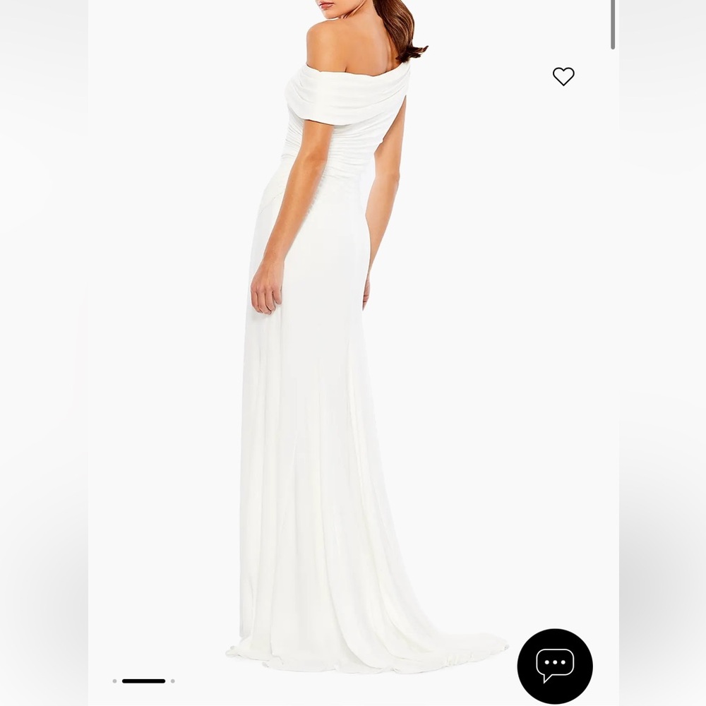 Mac Duggal White One-Shoulder Ruched Gown with Thigh Slit - Picture 2 of 9